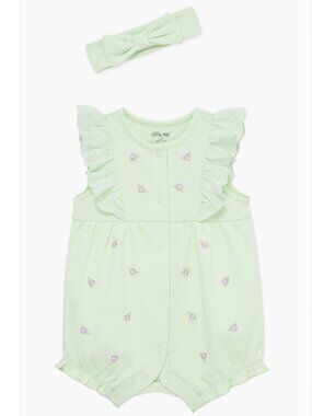 Little Me Violets Cotton Romper & Headband Set NWT
